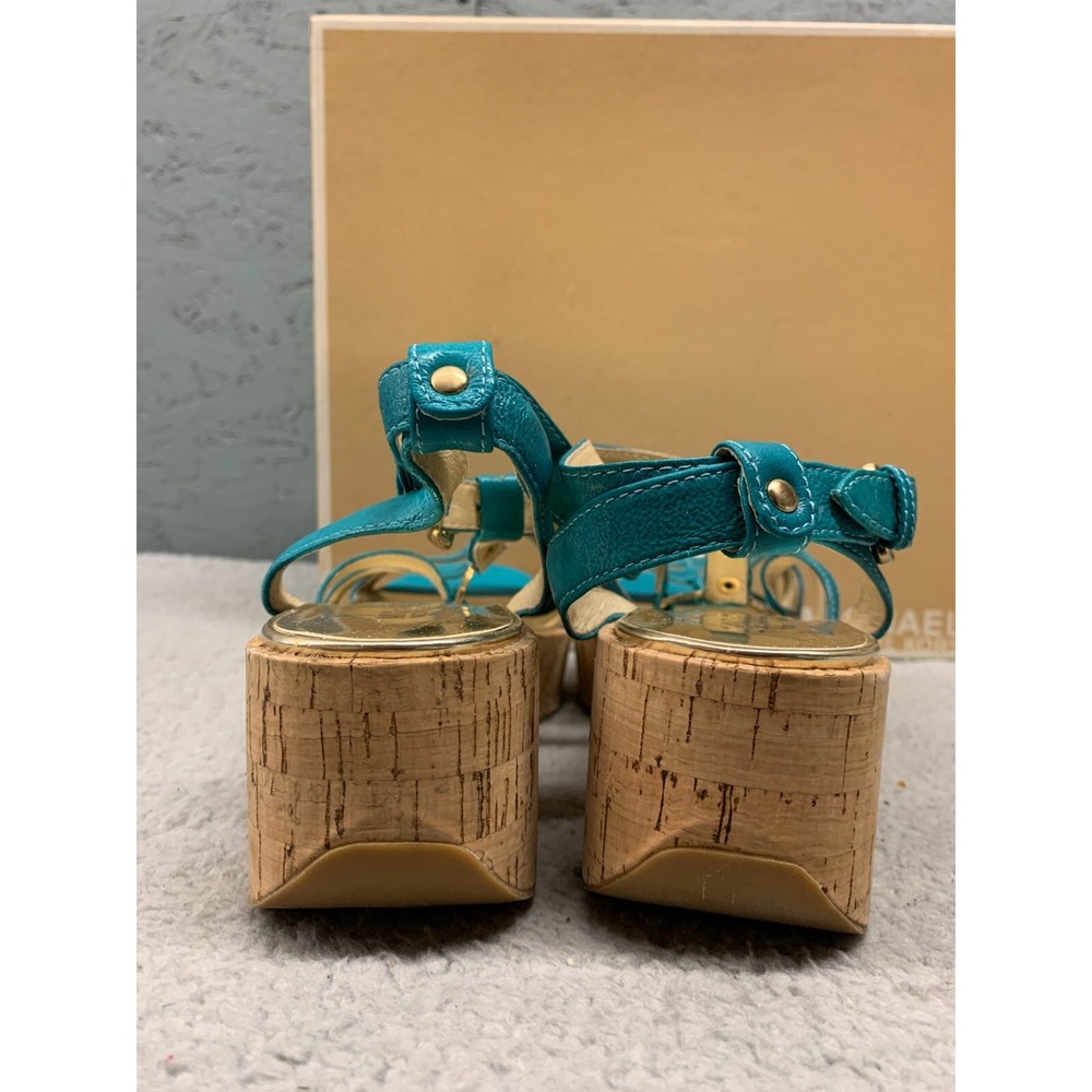 Michael‎ Kors Nash Sandal Women's 10M Turquoise Crinkled Patent Leather - Picture 10 of 14